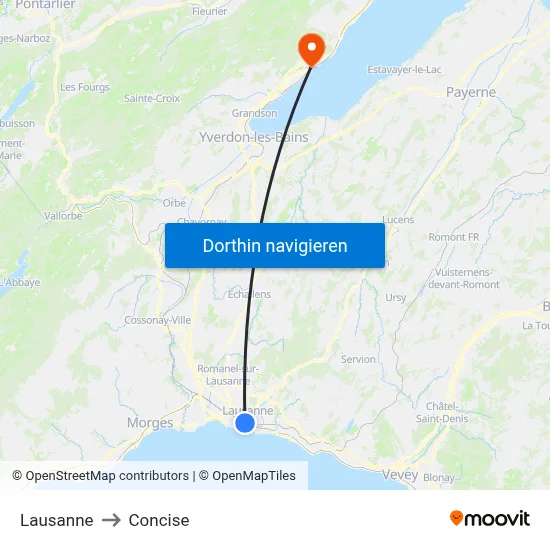 Lausanne to Concise map