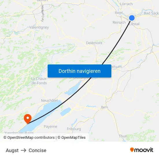 Augst to Concise map