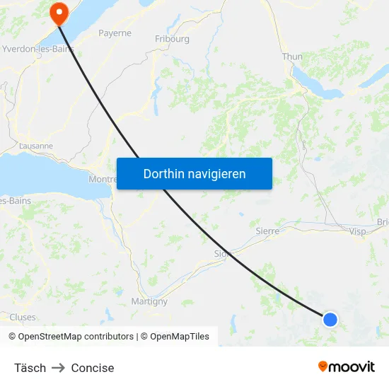 Täsch to Concise map