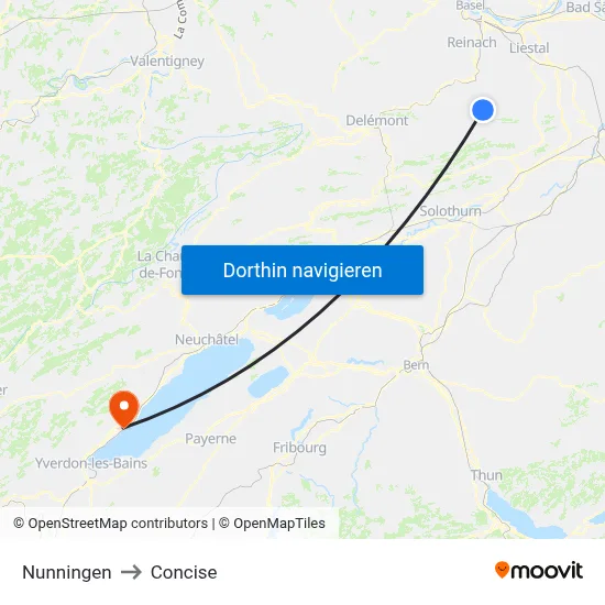 Nunningen to Concise map
