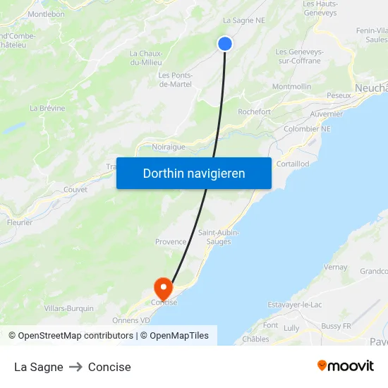 La Sagne to Concise map
