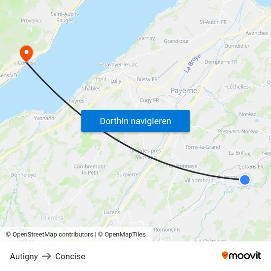 Autigny to Concise map