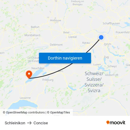 Schleinikon to Concise map