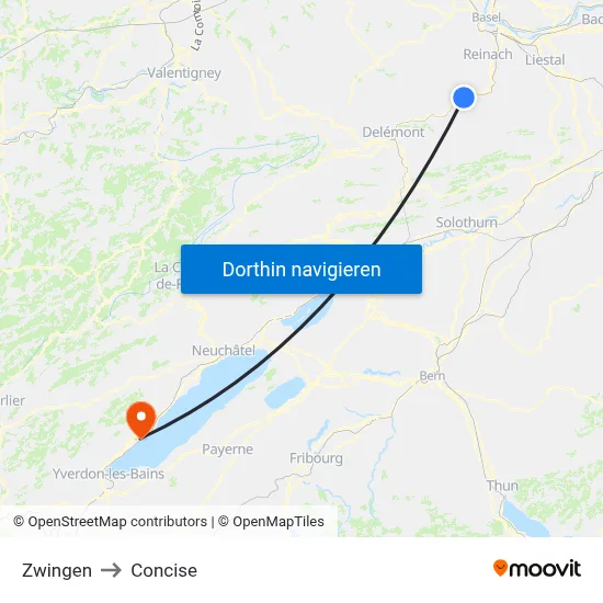 Zwingen to Concise map