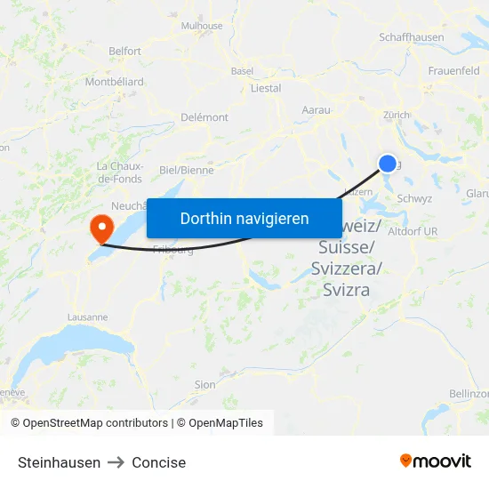 Steinhausen to Concise map