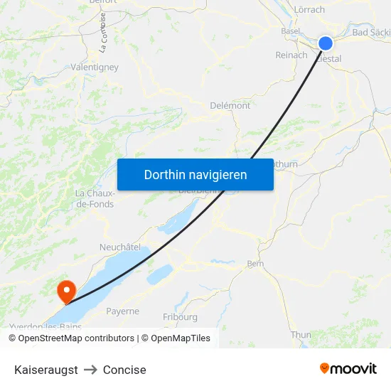 Kaiseraugst to Concise map