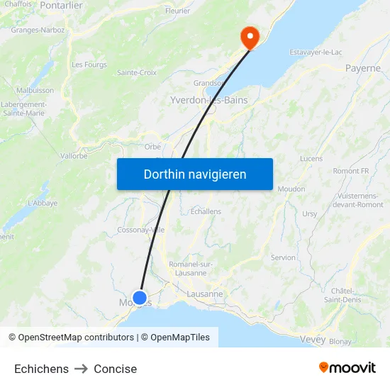 Echichens to Concise map