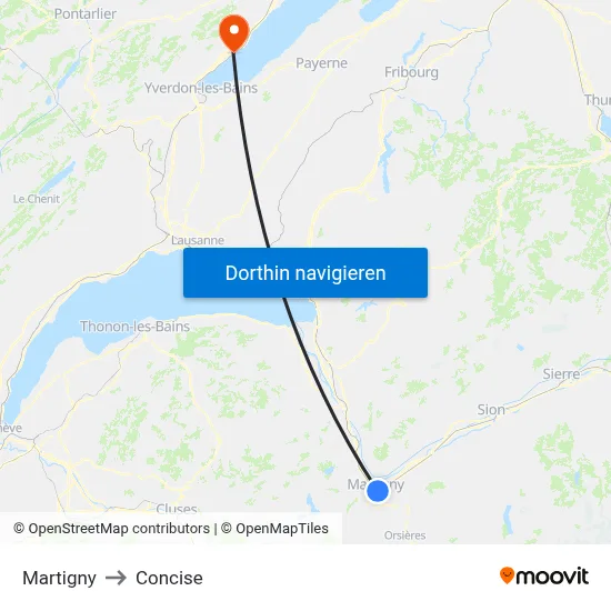 Martigny to Concise map