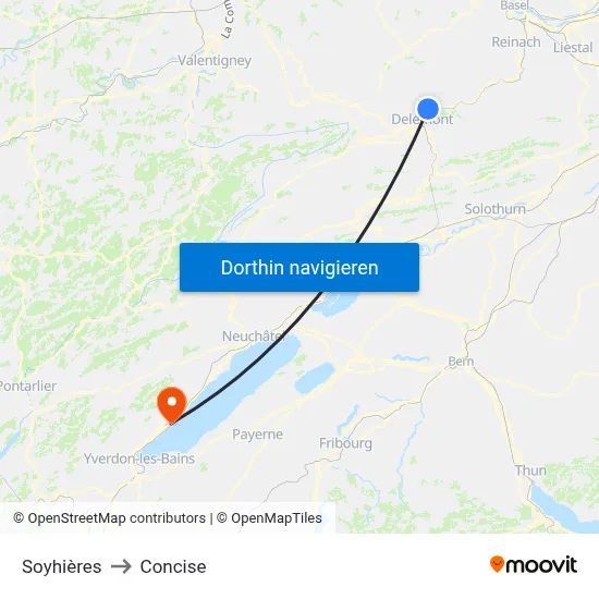 Soyhières to Concise map