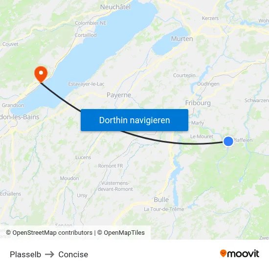 Plasselb to Concise map