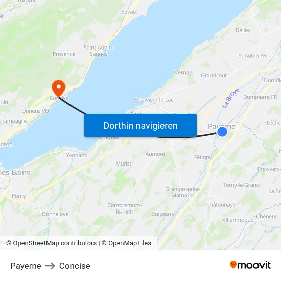 Payerne to Concise map