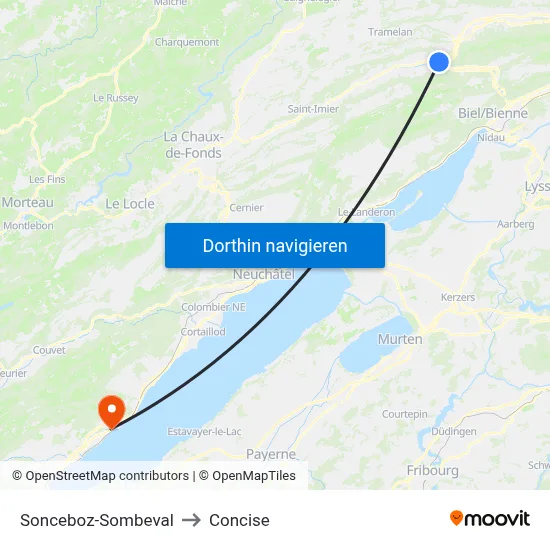 Sonceboz-Sombeval to Concise map