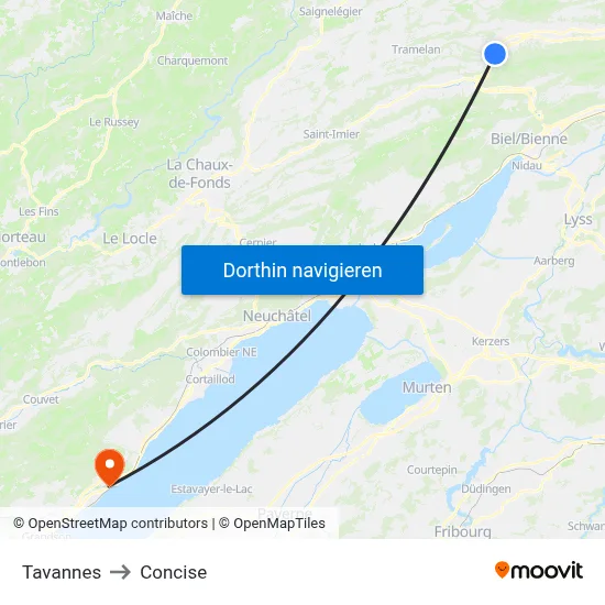 Tavannes to Concise map