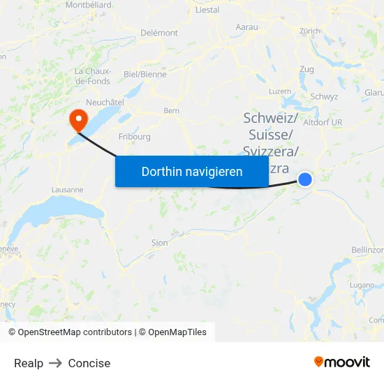 Realp to Concise map