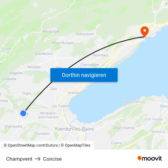 Champvent to Concise map