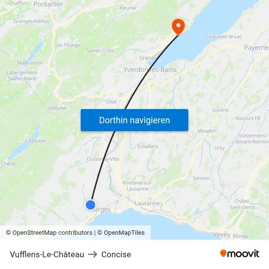 Vufflens-Le-Château to Concise map