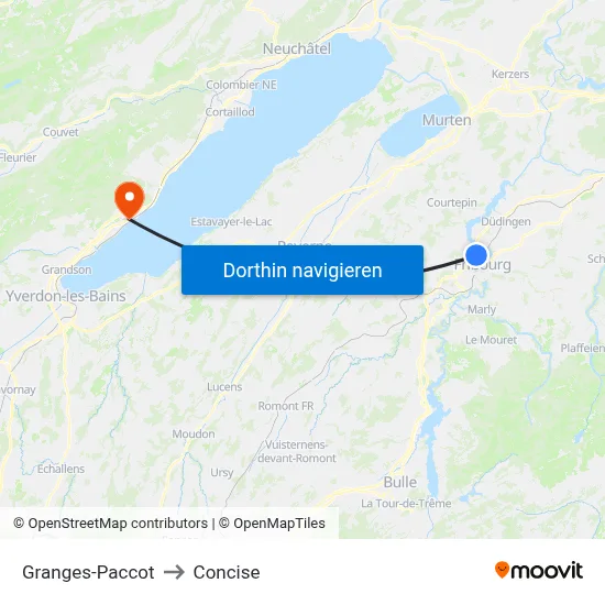 Granges-Paccot to Concise map