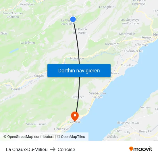 La Chaux-Du-Milieu to Concise map