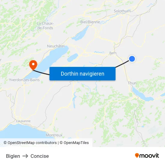Biglen to Concise map