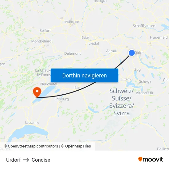 Urdorf to Concise map