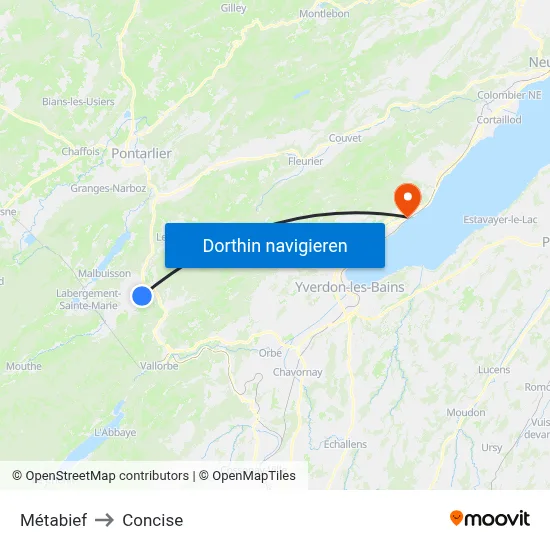 Métabief to Concise map