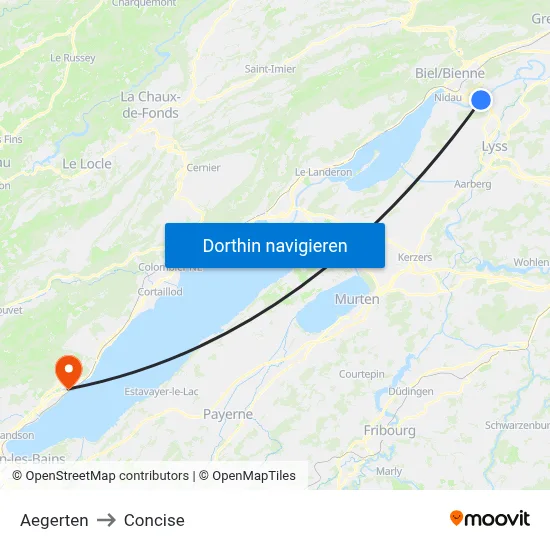 Aegerten to Concise map