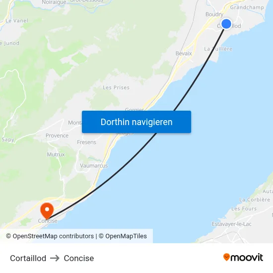 Cortaillod to Concise map