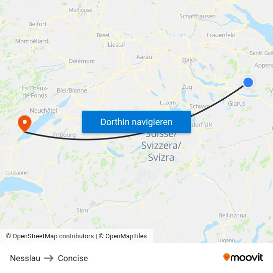 Nesslau to Concise map