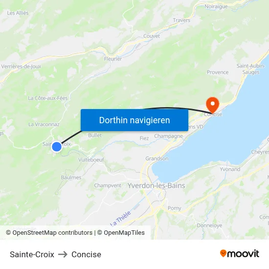 Sainte-Croix to Concise map