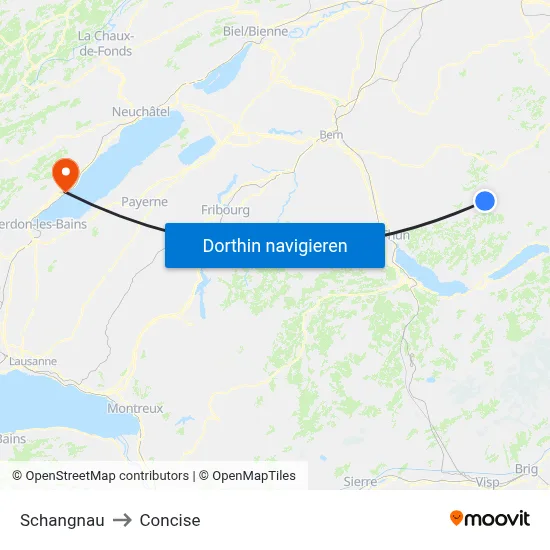 Schangnau to Concise map