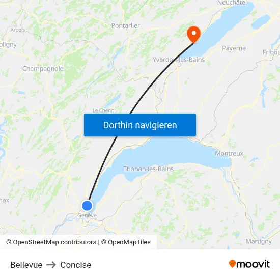 Bellevue to Concise map