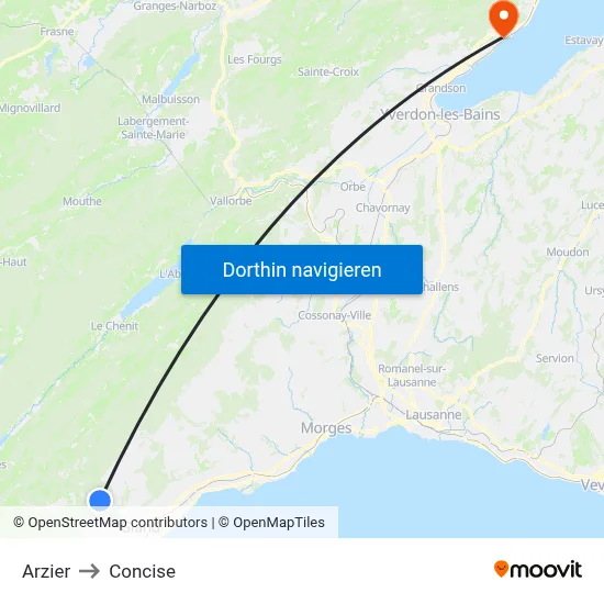 Arzier to Concise map