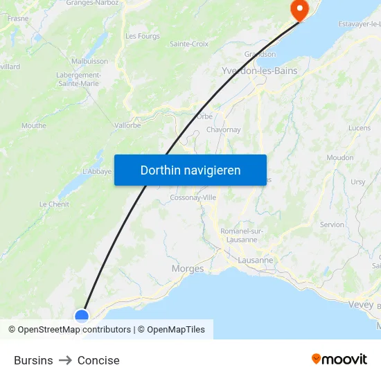 Bursins to Concise map