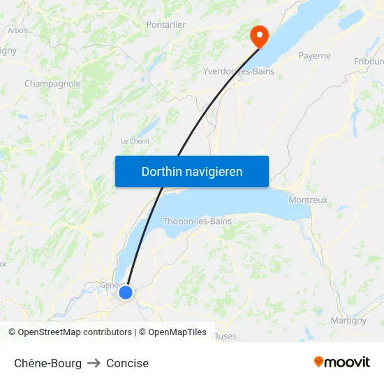 Chêne-Bourg to Concise map