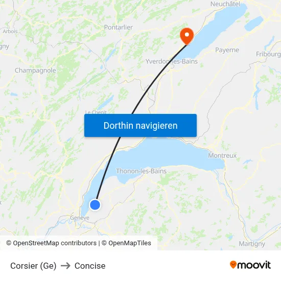 Corsier (Ge) to Concise map