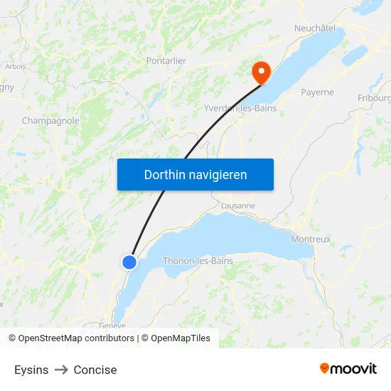 Eysins to Concise map