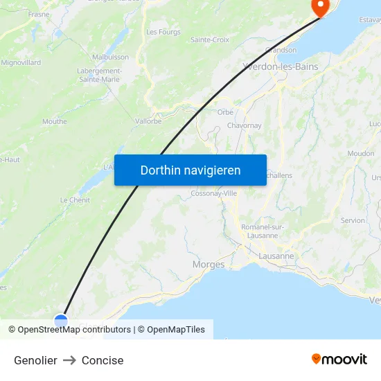 Genolier to Concise map