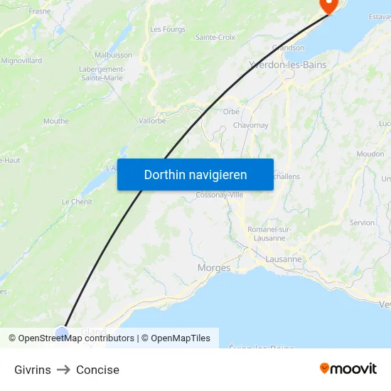 Givrins to Concise map
