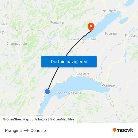 Prangins to Concise map