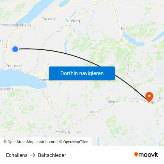 Echallens to Baltschieder map