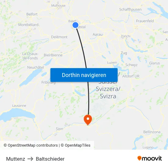 Muttenz to Baltschieder map