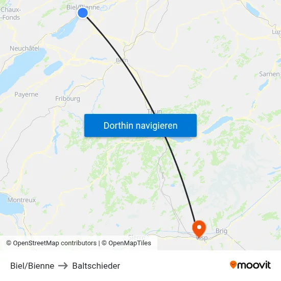 Biel/Bienne to Baltschieder map