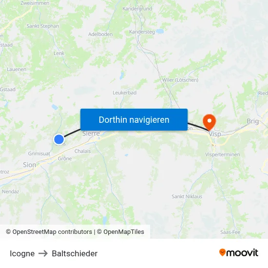 Icogne to Baltschieder map