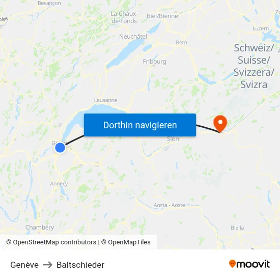 Genève to Baltschieder map