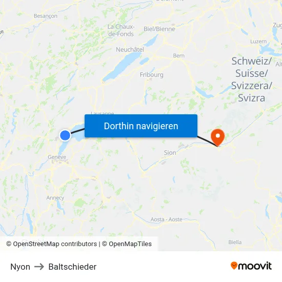 Nyon to Baltschieder map