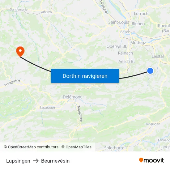 Lupsingen to Beurnevésin map