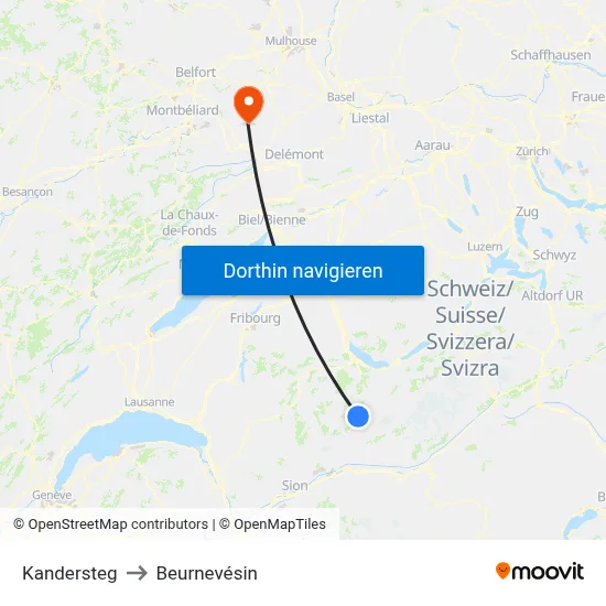 Kandersteg to Beurnevésin map
