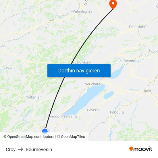 Croy to Beurnevésin map