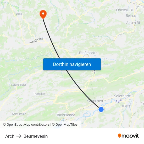 Arch to Beurnevésin map