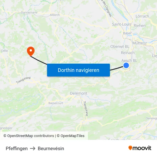 Pfeffingen to Beurnevésin map